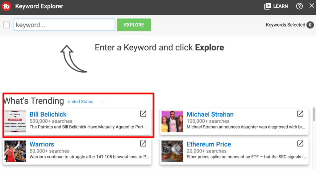 Bill Belichick keyword explorer for YouTube Trends 2024